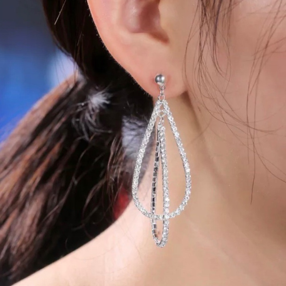 ¥ NEW 925 STERLING SILVER DIAMOND DROP EARRINGS - Picture 2 of 7